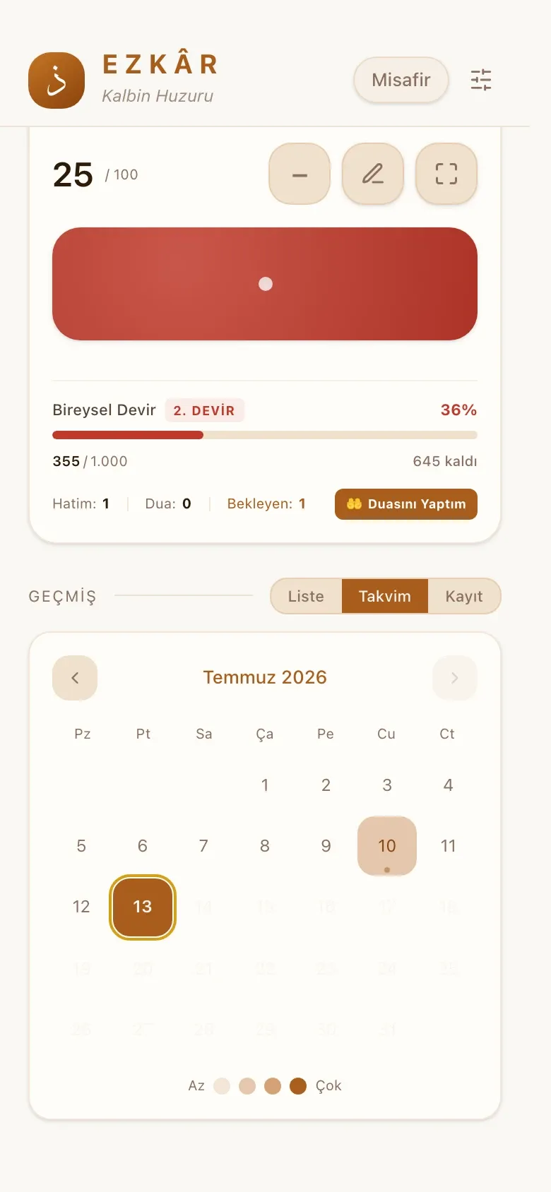 Ezkâr history calendar screen